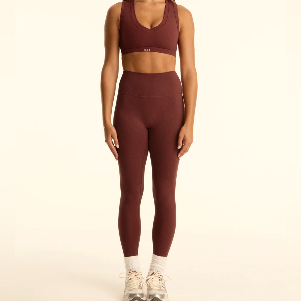 SET Active Luxeform Dark Chocolate Brown High Rise Leggings Active Yoga Wear SM